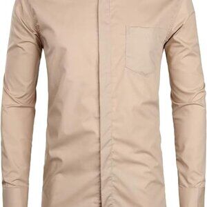 ZEROYAA Men's Hipster Longer Slim Fit Long Sleeve Banded Collar Shirt with Pocke